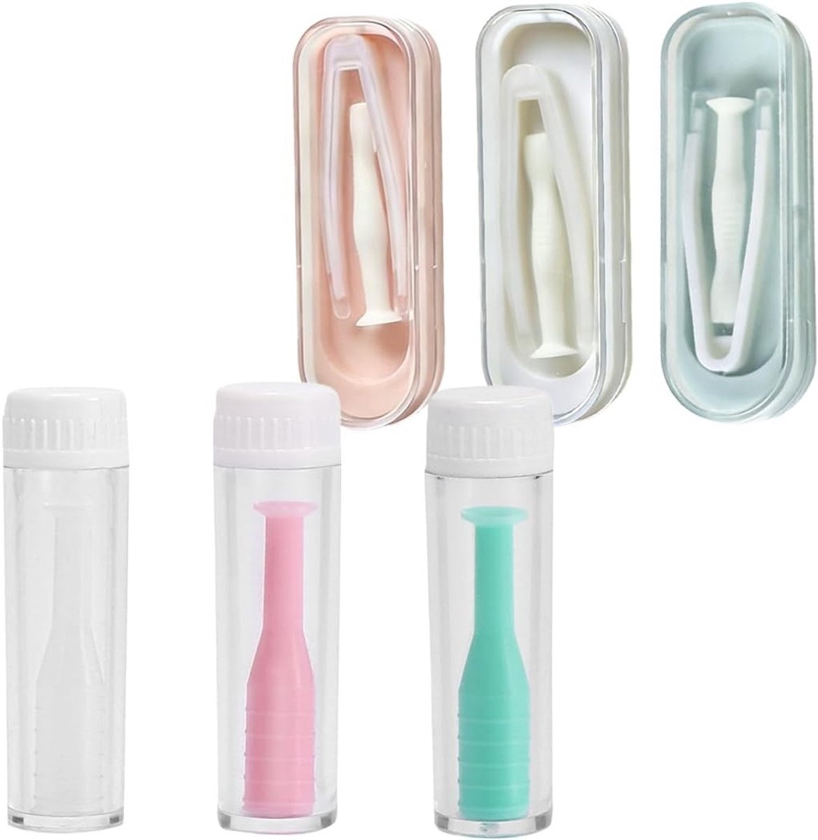 Pincetten en applicators voor contactlenzen - 6 stuks, kunststof staaf, handig contactlensgereedschap voor veilig verwijderen en plaatsen van lenzen tijdens reizen