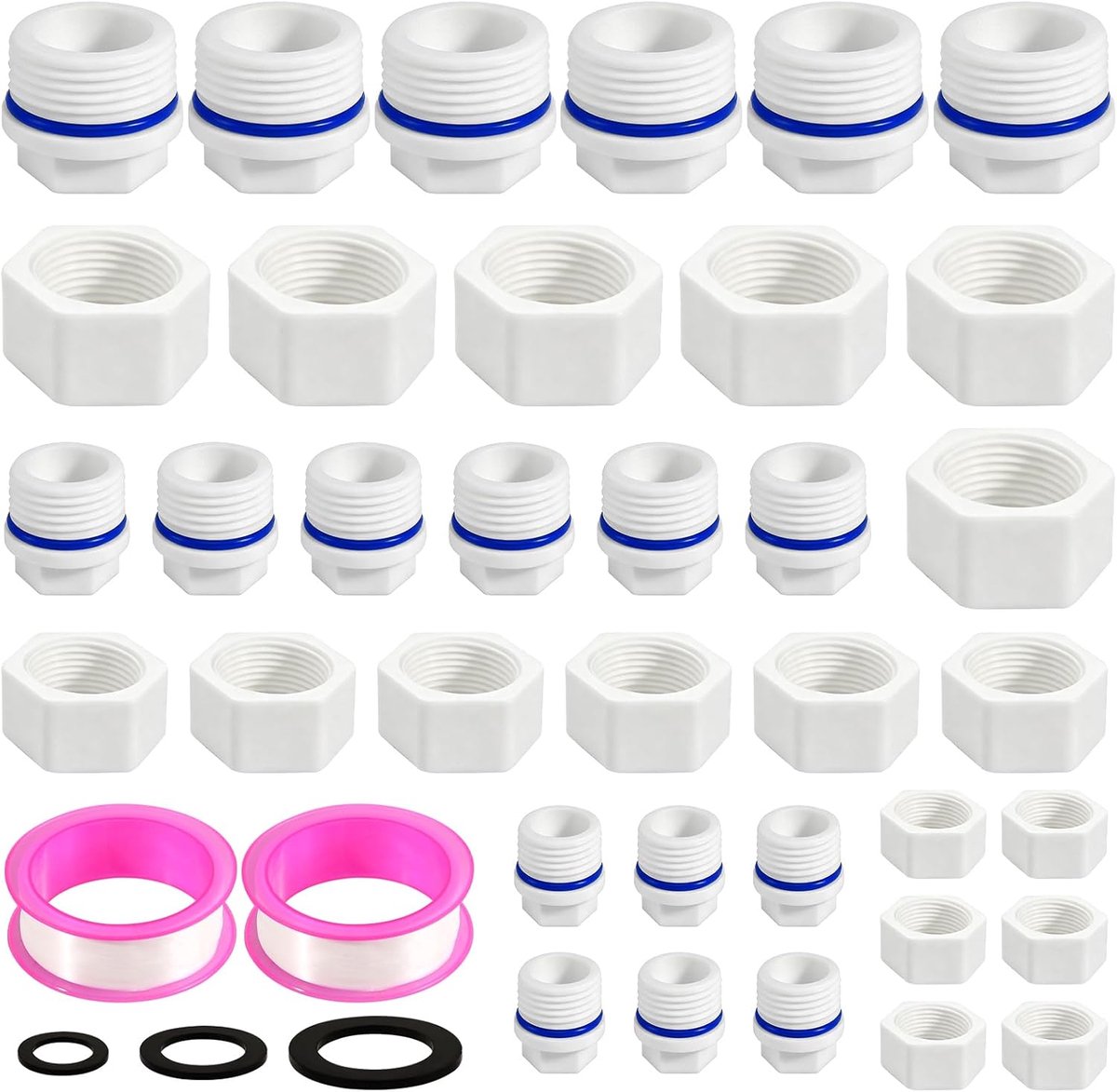 SnelShoppen - 36 Stuks Waterpijp Blindpluggen met Dichting, 1/2, 3/4, 1 Inch Mannetje Eindkap, Kunststof Draadverbinding voor Wasmachine en Vaatwasser