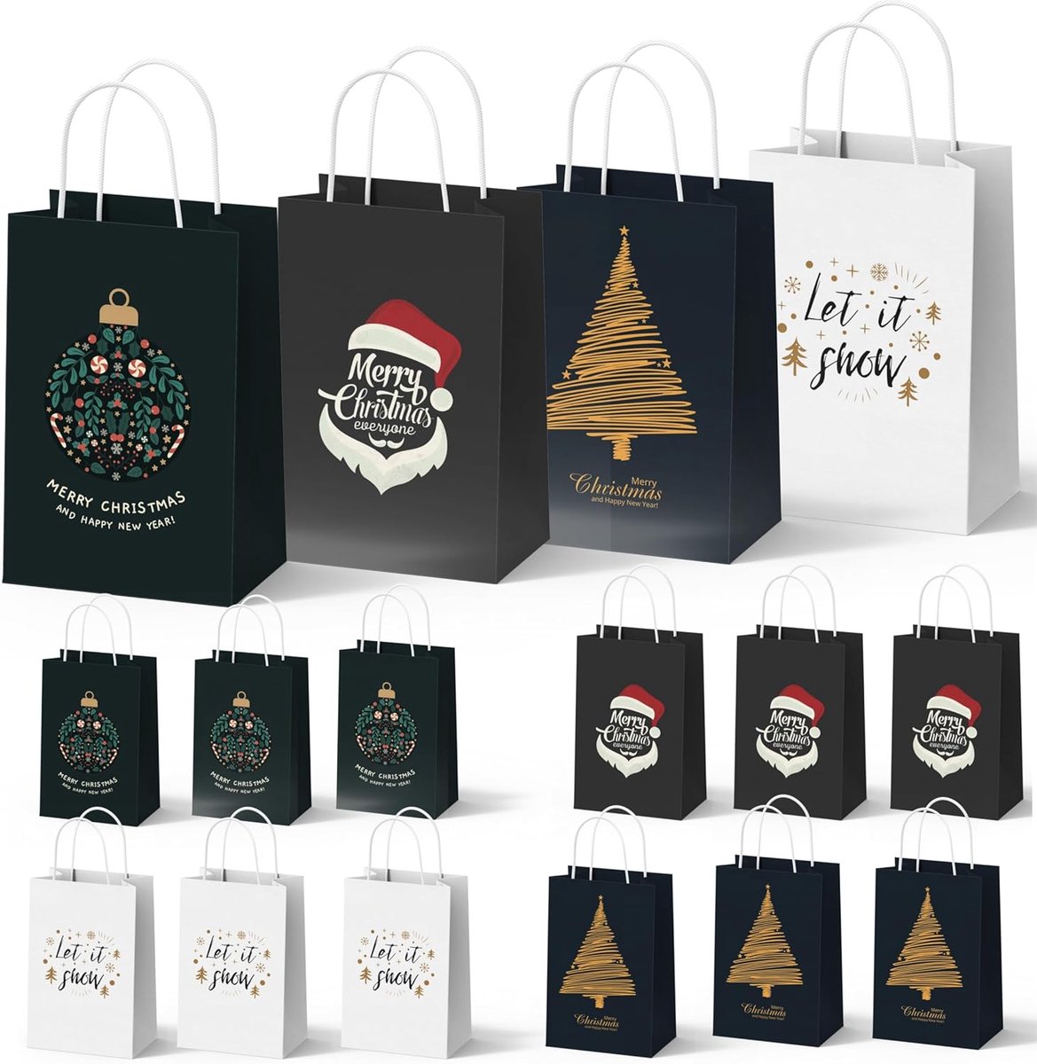 SnelShoppen - 12 XXL Kerst Cadeautassen - Grote Gift Bags met Feestelijke Motieven - Duurzame Verpakking voor Kerstcadeaus - Ideaal voor Feesten en Ve