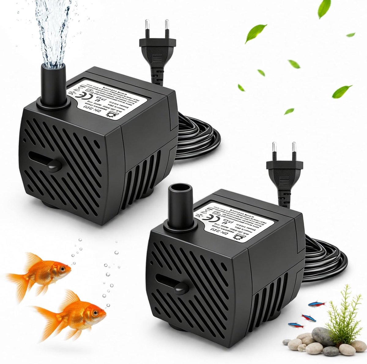 SnelShoppen - Mini-Dompelpomp 3W, 2 Stuks, 180 l/u, Ultrastille Waterpomp voor Binnen en Buiten, Ideaal voor Tafelfonteinen, Vijverfonteinen, Watertui