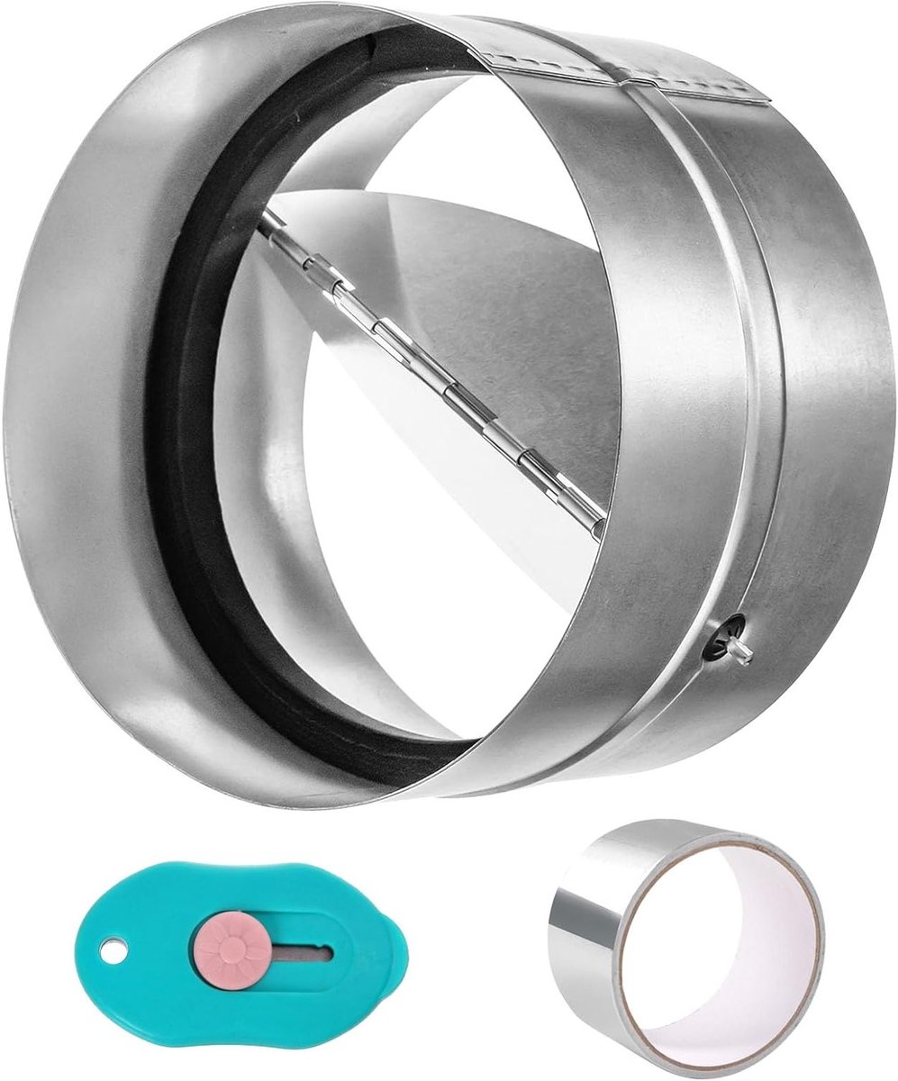 Connector met terugslagklep DN 125 mm van gegalvaniseerd staal voor ventilatiesystemen met afdichtrubber en aluminium folie tape