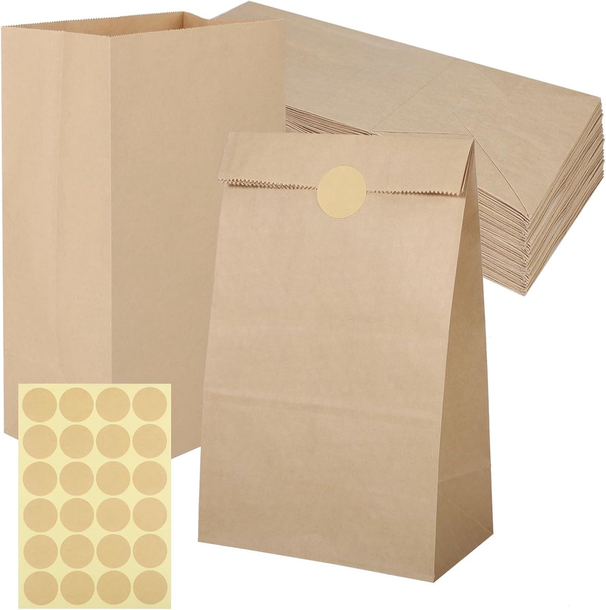 SnelShoppen - 24 Stuks Papieren Zakken Bruin 28x15x9 cm - Kraftpapieren Cadeauzakjes met Stickers voor Verjaardagen, Bruiloften, Kerstmis, Feesten & S
