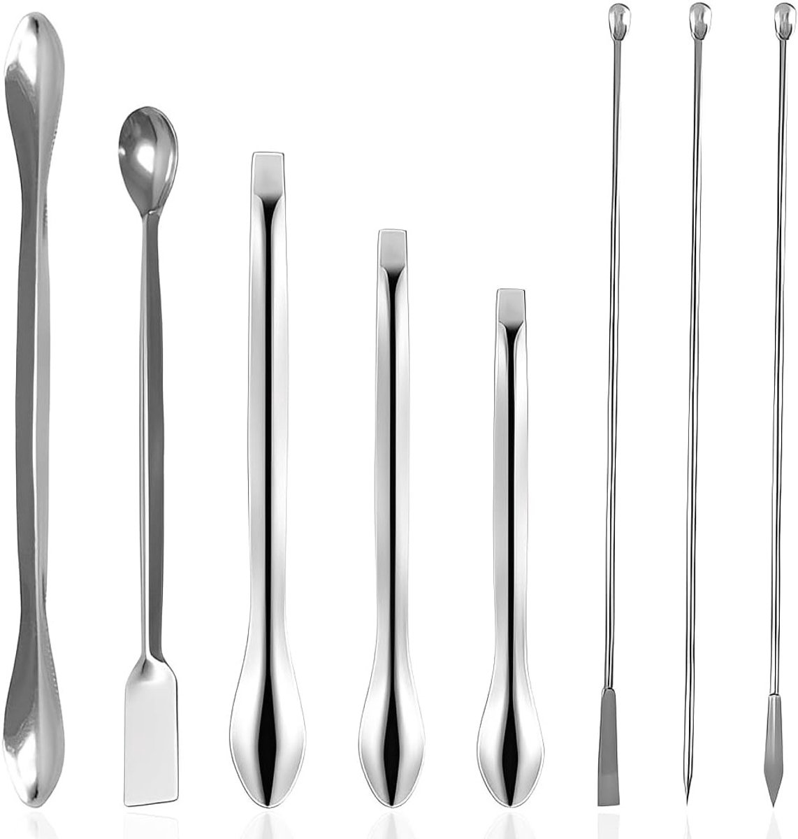 Set van 8 RVS Spatels en Lepels voor Laboratoria - Microshovel en Schep Lepel voor Poeder en Monstersampling