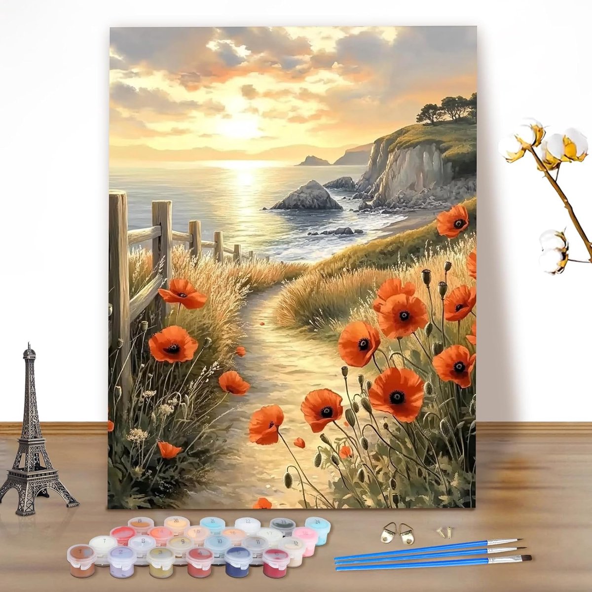 SnelShoppen - Volwassenen Schilderen op Nummer - Landschap Bloemen DIY Olieverf Schilderij 40x50cm - Compleet Schilderpakket met Doek, Verf en Pensele