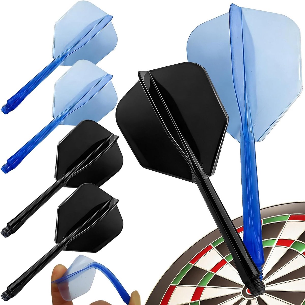 6 Stuks Professionele Dartstelen en Dartflights van Kunststof, Geïntegreerde Dartaccessoires voor Stalen en Zachte Darts, Blauw en Zwart