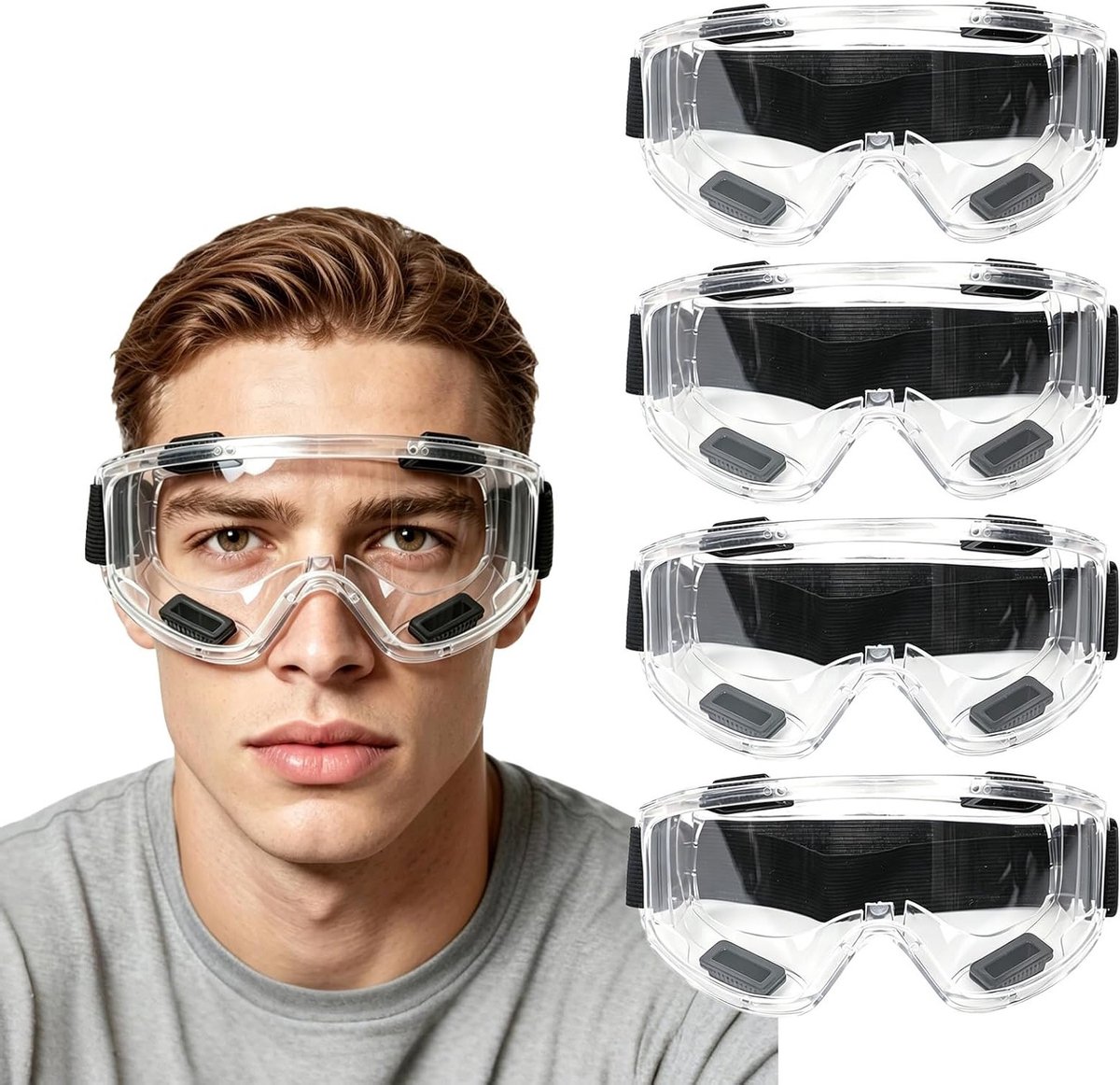 Veiligheidsbril 4 stuks - Werkveiligheidsbril met volledig zicht, anti-condens en UV-bescherming, ideaal voor laboratorium, doe-het-zelf, bouwmarkt en outdoor activiteiten