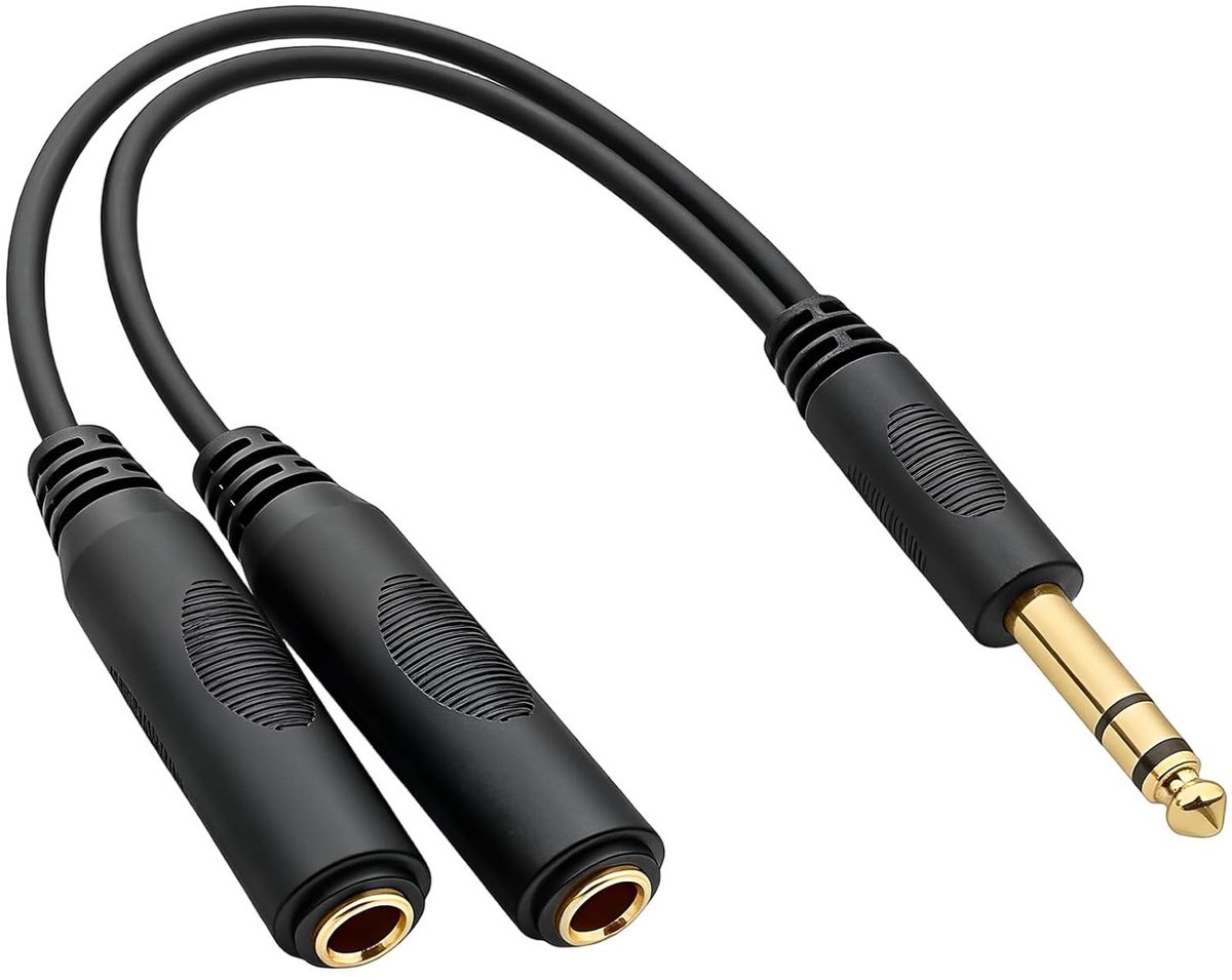 Splitterkabel 6.35 mm 20 cm voor stabiele audiotransmissie, jack splitter voor twee TRS-verbindingen, robuuste kabel voor heldere geluidsweergave en compatibiliteit met diverse audioapparaten