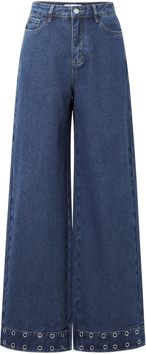 Comfortabele Dames Denim 'Eyelet Statement Jeans' met Ringetjes-Detail - Maat XL