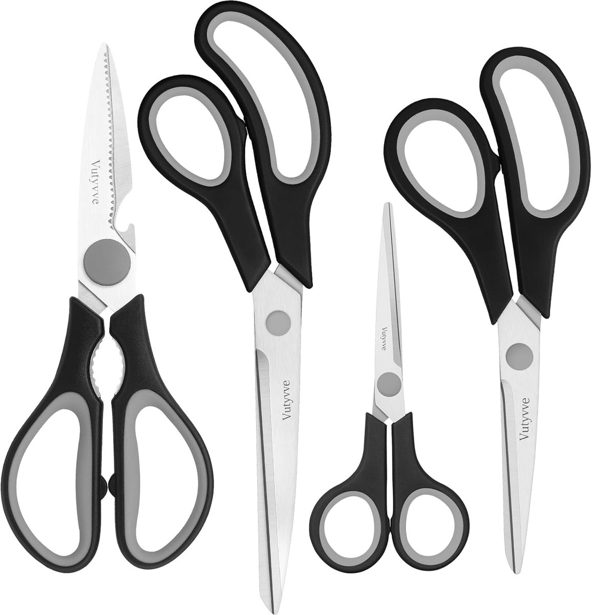 SnelShoppen - Set van 4 Keuken Scharen, RVS Bladen, Ergonomische Handgreep, Multifunctioneel, Zwart/Grijs, Geschikt voor Koken, Knippen, Keukenaccesso