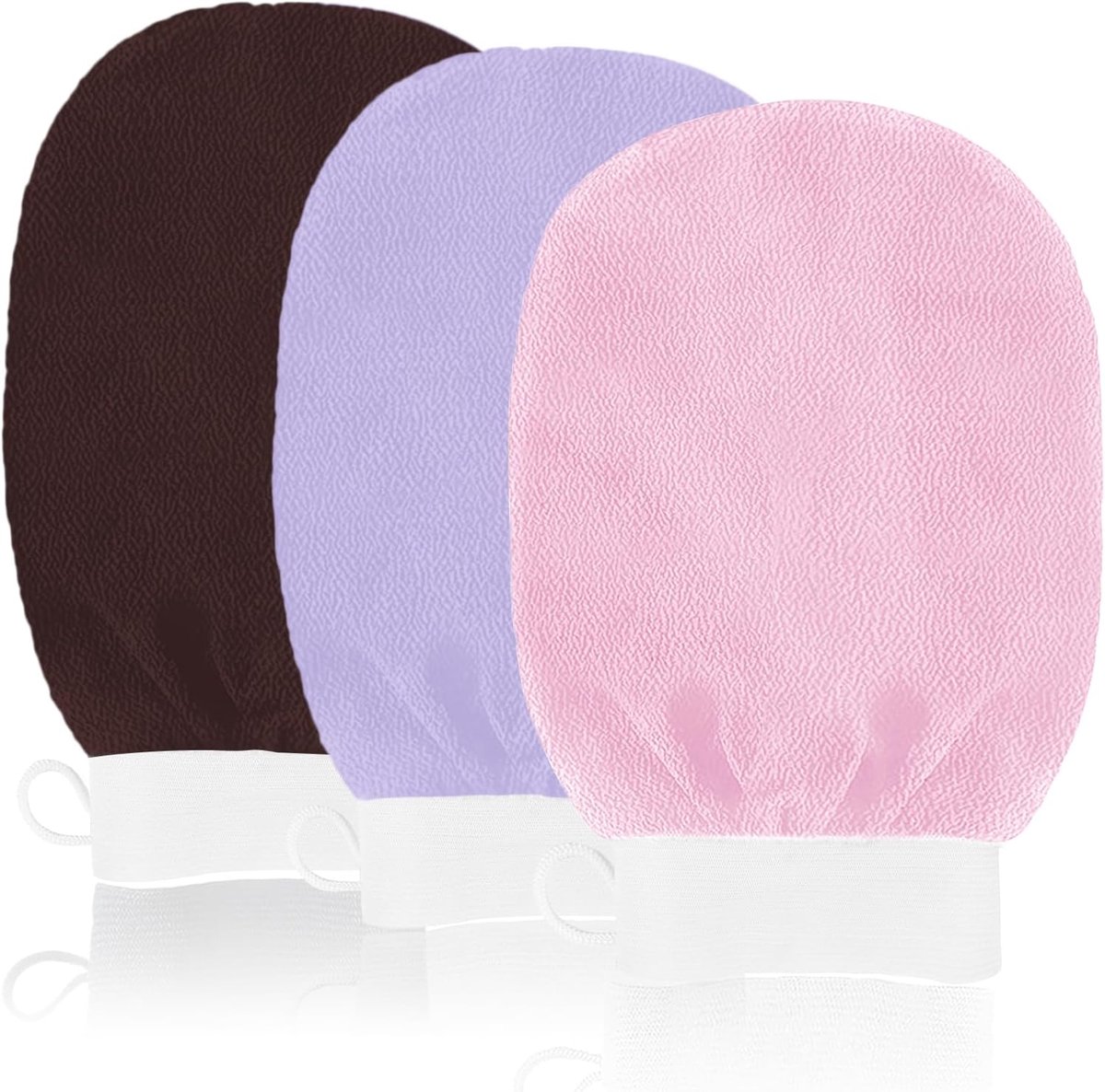 SnelShoppen - Exfoliating Glove Set - 3 Stuks Lichaams Scrub Handschoenen - Dode Huid Verwijderen - Herbruikbare Douche Handschoenen - Kleur: Paars, R