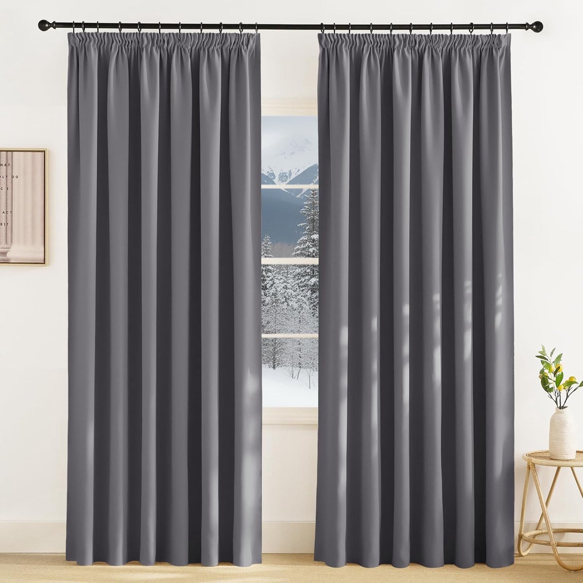 SnelShoppen - Extra Brede Gordijnen 220 cm Hoog, Room Divider Gordijnen, Thermisch Opaque Grijs, Blackout Gordijnen voor Railsysteem, Set van 2, Priva