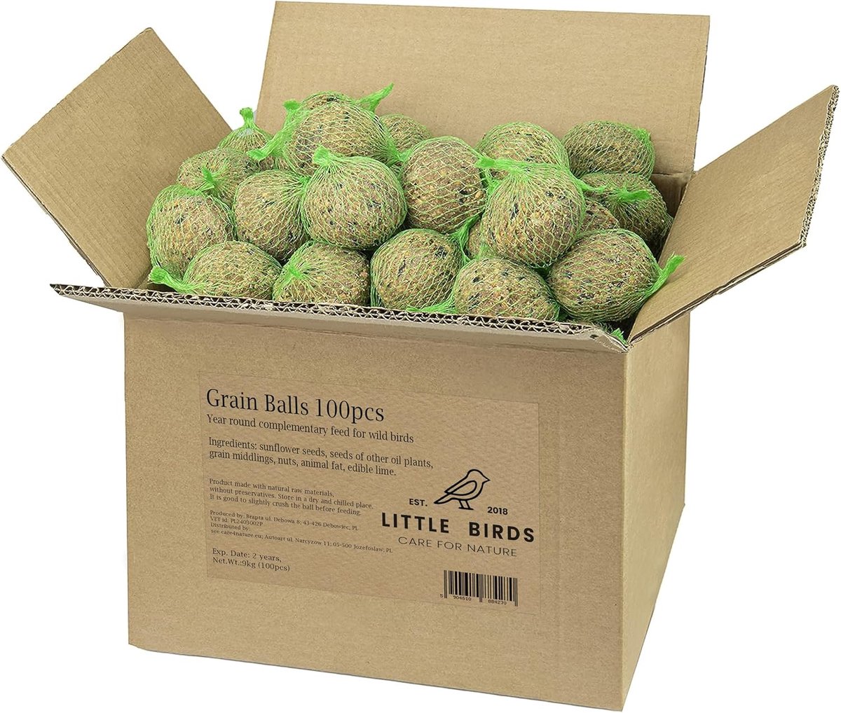 SnelShoppen - Meizenbollen met net, 100 stuks, 9 kg, rundvet zonder conserveermiddelen, vogelvoeding voor het hele jaar, 100% natuurlijk, perfecte voe