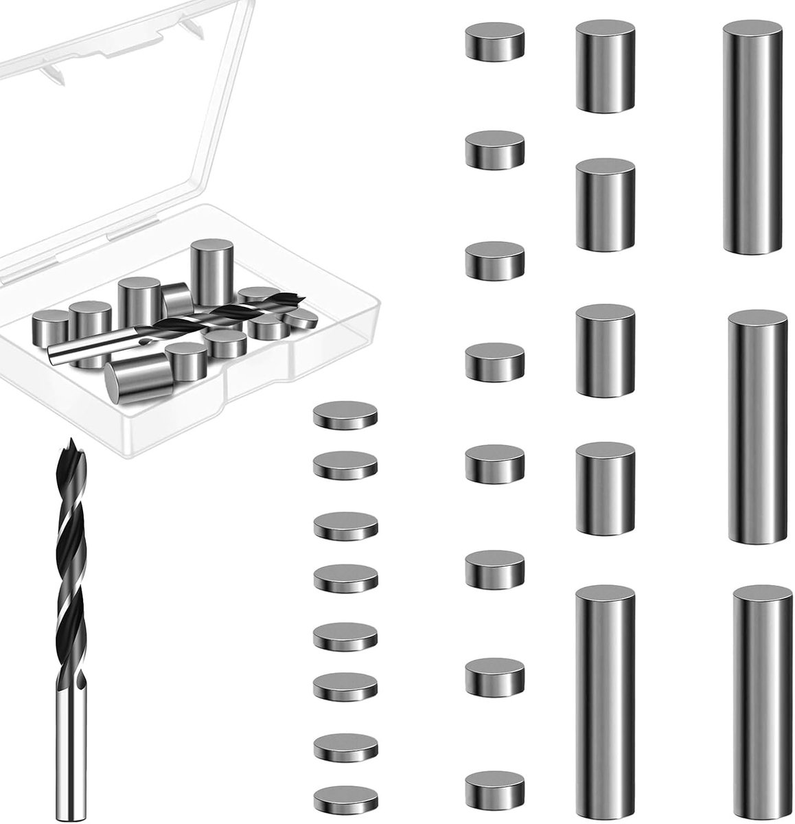 SnelShoppen - 24 Stuks Tungsten Gewichten met 1 Boorcilinder voor Pinewood Car Derby - 4 Groottes Voor Optimaal Evenwicht en Snelheid van Houten Auto'