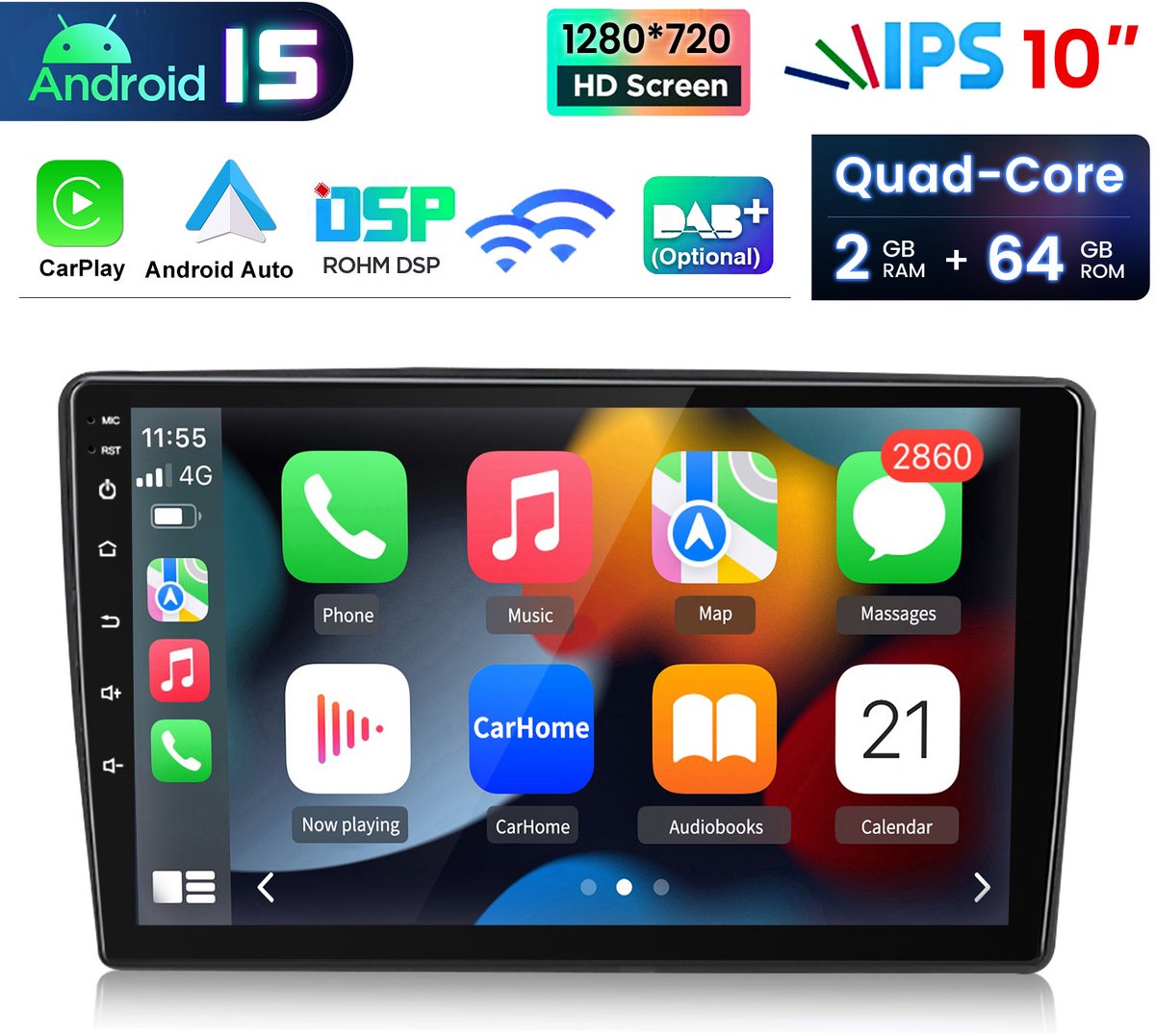 HexinexMarket - 2GB+64GB Autoradio Geschikt Voor Citroen C5 (2008- 2017) - Draadloos CarPlay Android Auto multimediaspeler GPS Navi