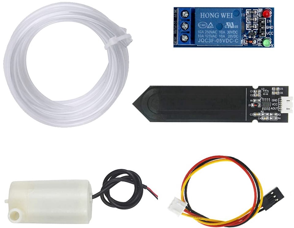 SnelShoppen - Automatisch Bewateringsysteem DIY Kit met Grondvocht Sensor, 5V Relay Module, Mini Waterpomp en PVC Slang voor Tuin, Planten en Bloemen