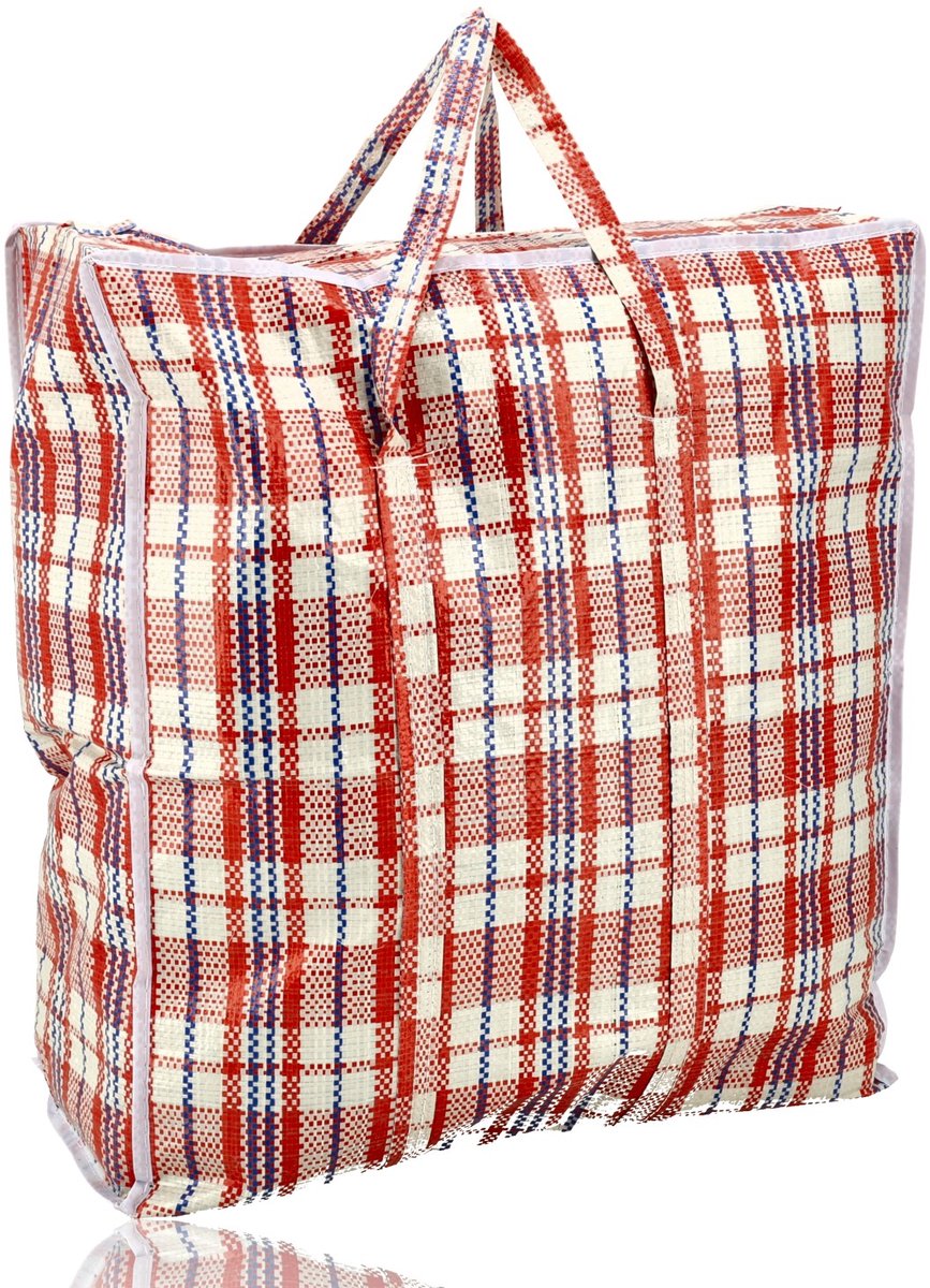 Opbergtas met Rits 45L – 1 Stuk Grote Opbergtas – Big Shopper met Rits – Boodschappentas en Verhuistas voor Kleding, Wasgoed, Beddengoed en Boodschappen – 45 x 50 x 20 cm – Rood Wit Blauw