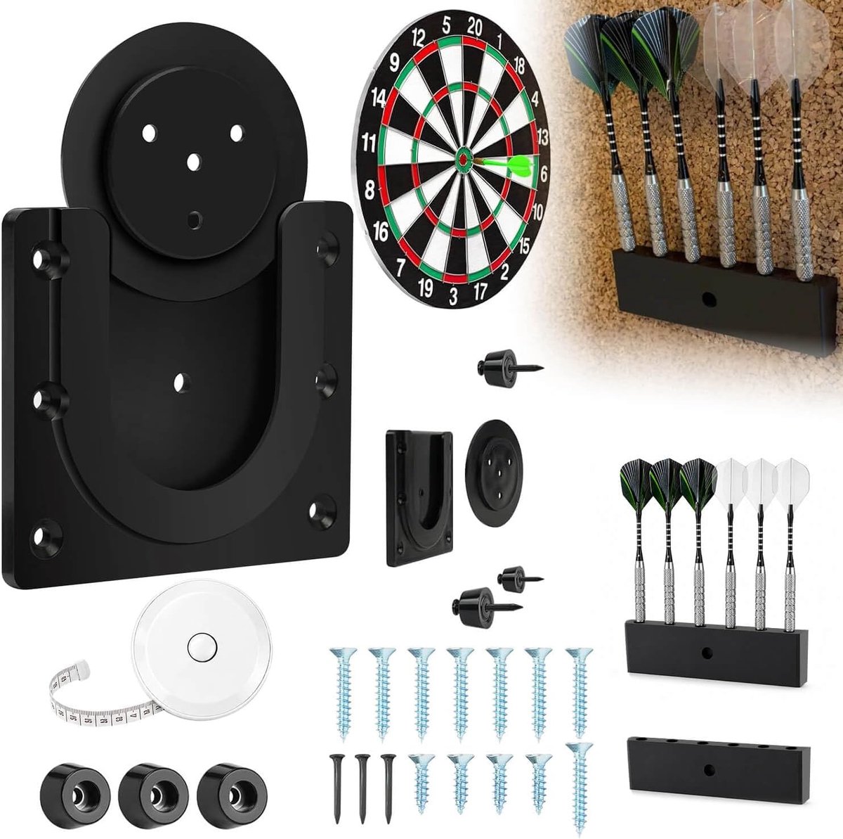 SnelShoppen - 22 Pcs Dartboard Wandbevestiging Set met Dart Houder, Schroeven, Spijkers en Meetlint - Dartbord Montageset voor Stalen en Zachte Punten