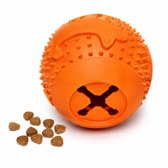 Snackbal Hond - Voerbal Hond - Interactief Hondenspeelgoed - Vulbaar met Brokjes en Snacks - Rubber - 8 cm - Oranje - voor Kleine en Middelgrote Honden