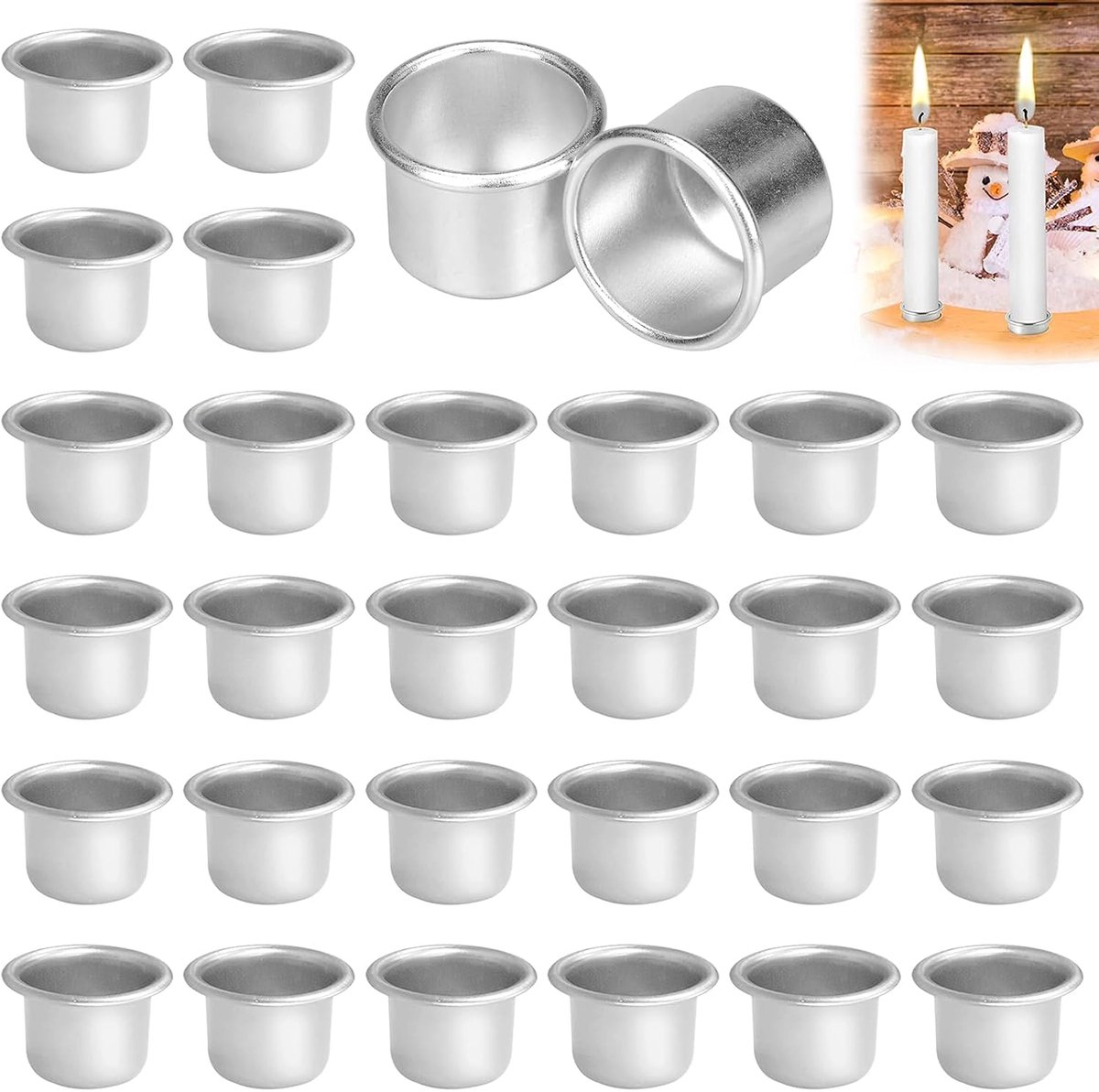 SnelShoppen - 30 Stuks Candlestick Candle Holders - Metalen Kaarsenhouders voor Bar- & Tafelkandelaars - Ideaal voor Feestelijke Gelegenheden, Kerst &