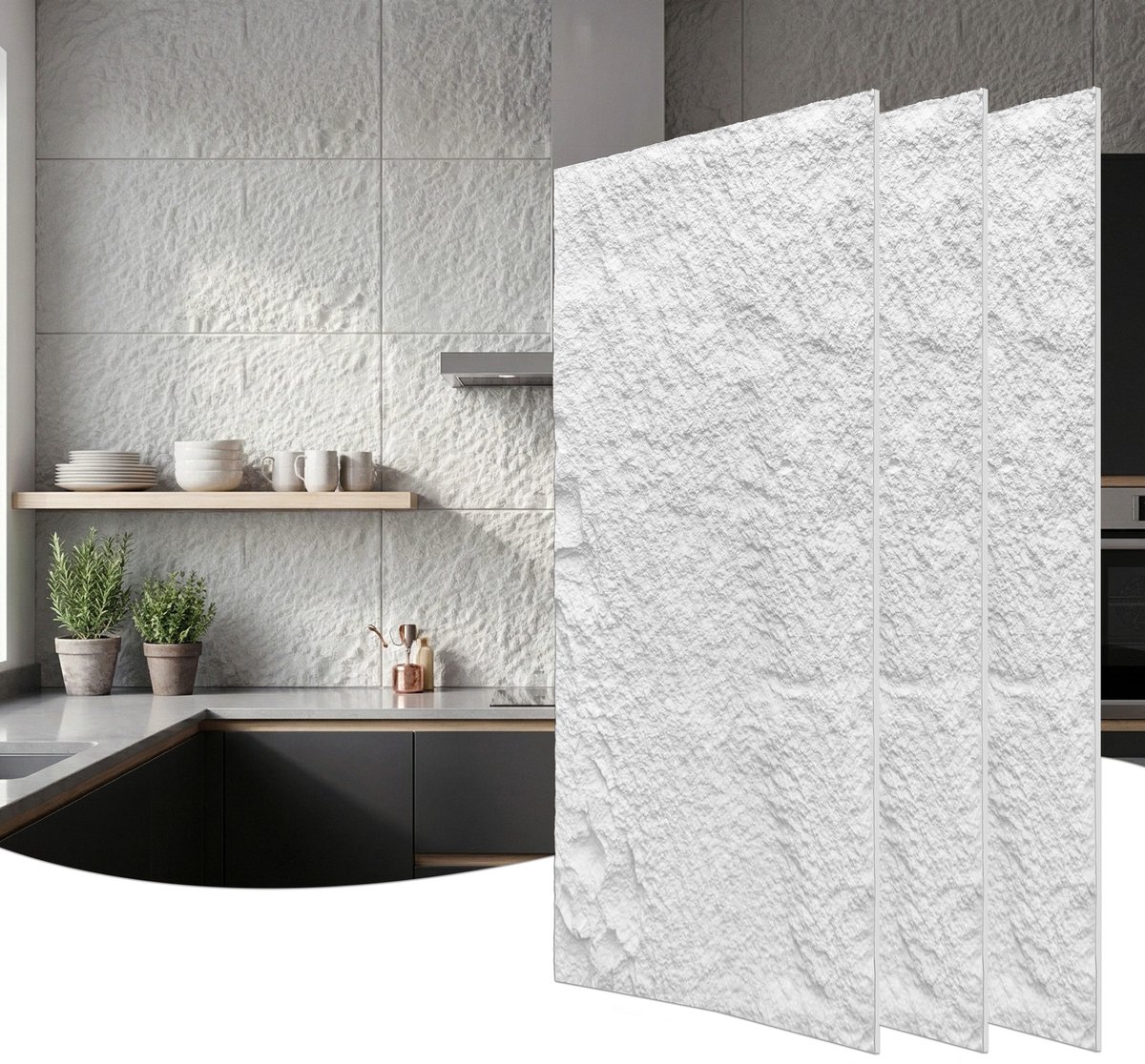 Froadp 6 stuks Plaatwerk met rotslook, 120 x 60 cm, 3 cm dik wandpanelen, PU-wandbekleding Zuiver wit