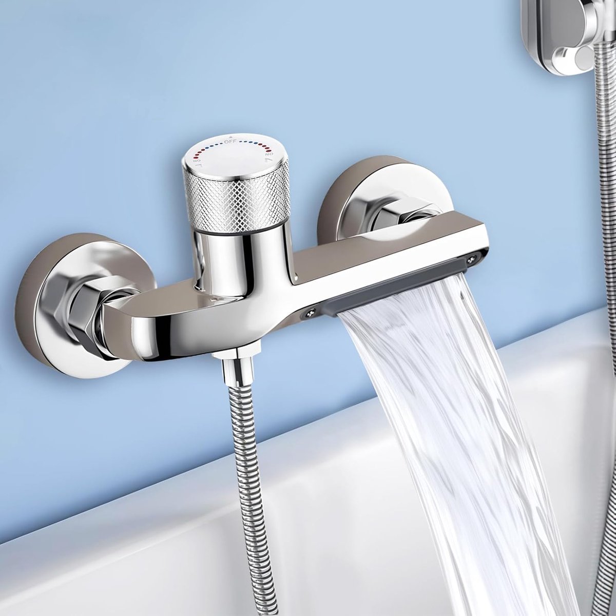 SnelShoppen - Thermostatische Douchekraan van Messing met 2 Wateruitgangen en Veiligheidsknop (Zilver) - Bad- en Douchefaciliteit voor Veilig en Comfo