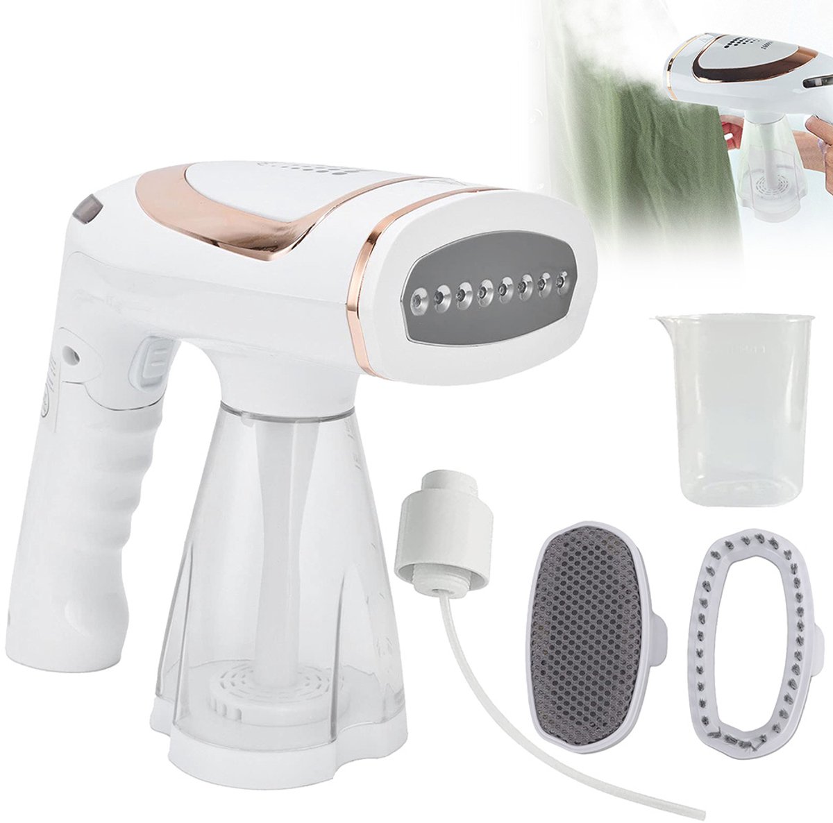 Stoomstrijkijzer - Kledingstoomstrijkijzer - Handzaam opvouwbaar kledingstoomstrijkijzer - Reisstrijkijzer met temperatuurregeling - Draagbaar - Geschikt voor kleding en meubels - 250 ml waterreservoir - 1600W - Wit