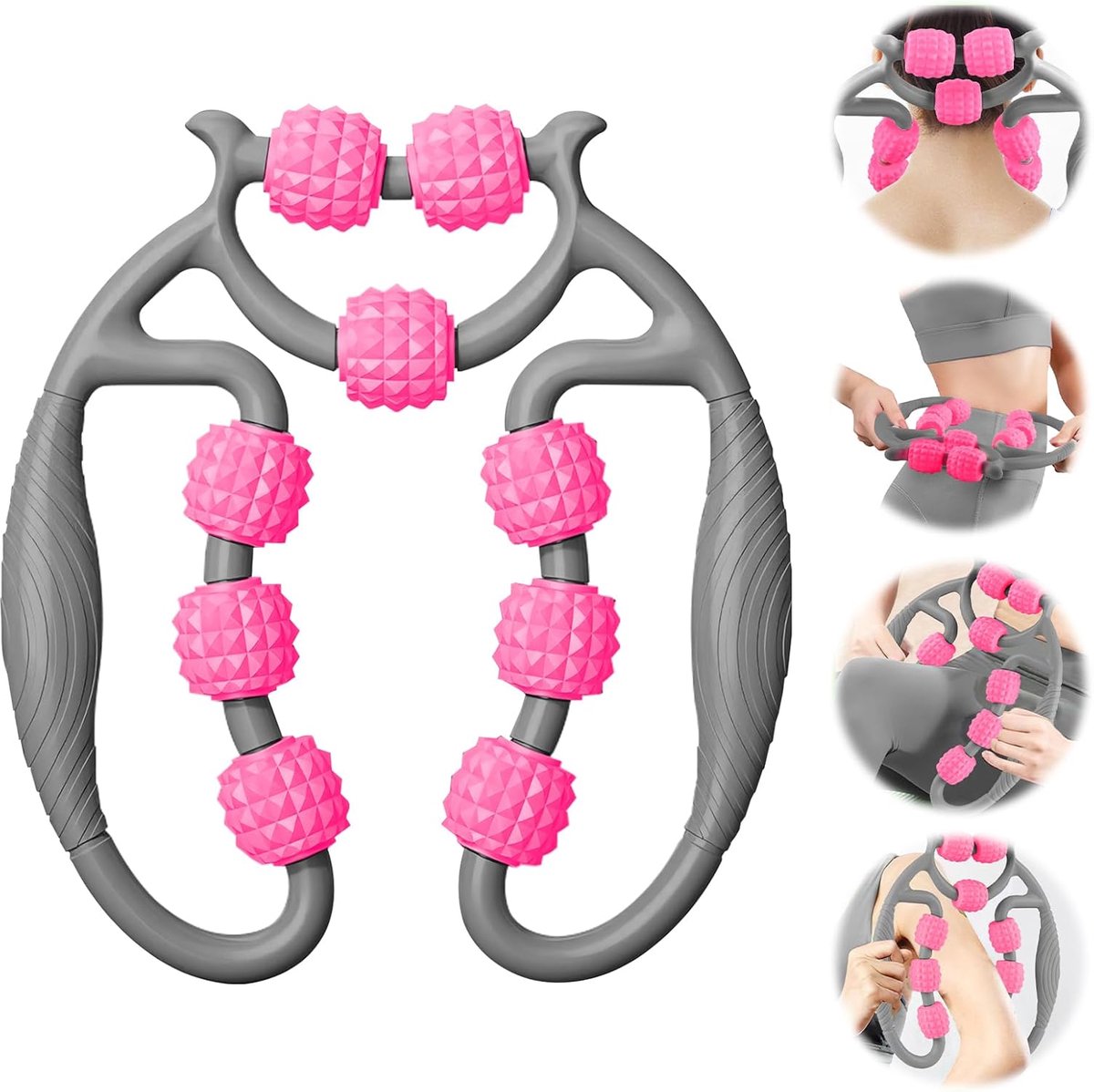 SnelShoppen - Massage Roller met Handvat - Leg Massager voor Diepe Weefselmassage, Cellulite Verlichting, 9 EVA Wielen, Lichtgewicht en Draagbaar (Gri