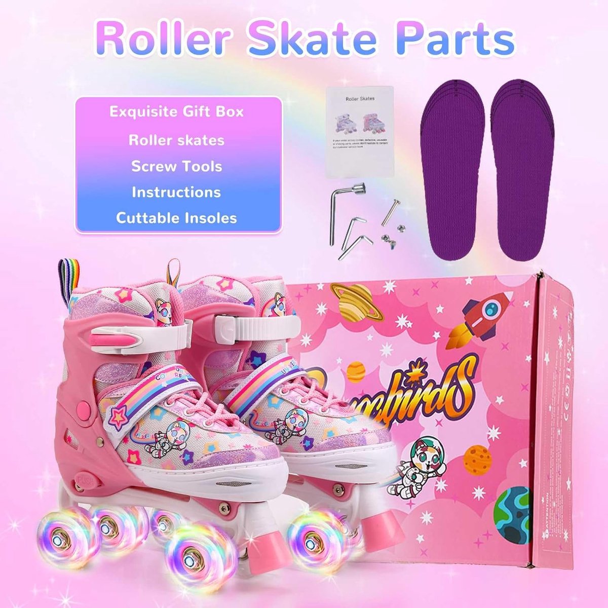 SnelShoppen - Verstelbare Kinder Rollerskates met LED Wielen - Comfortabel en Ademend voor Jongens en Meisjes - Beginners - 4 Maten