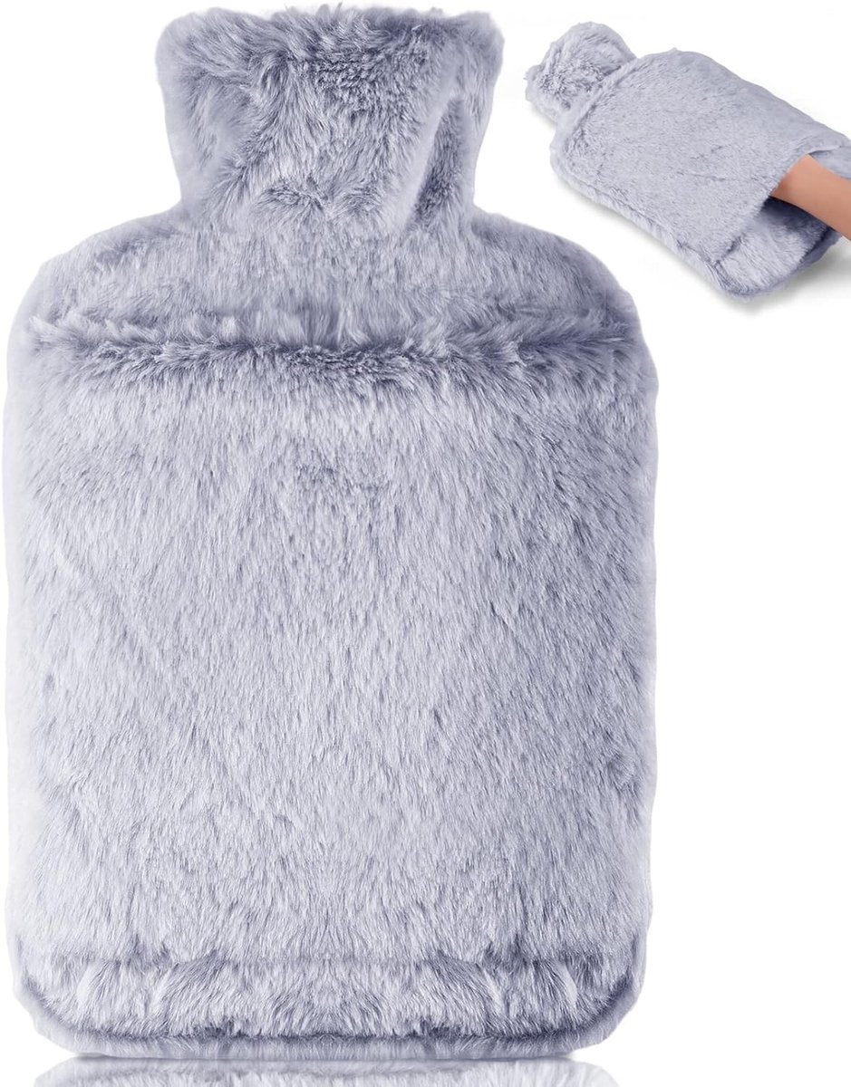 SnelShoppen - Warmwaterkruik met Zachte Hoes - Levenslange Lekvrije 2L Grote Fles met Kangoeroezak, Zachte Bedfles, Perfecte Cadeau voor Mannen en Vro