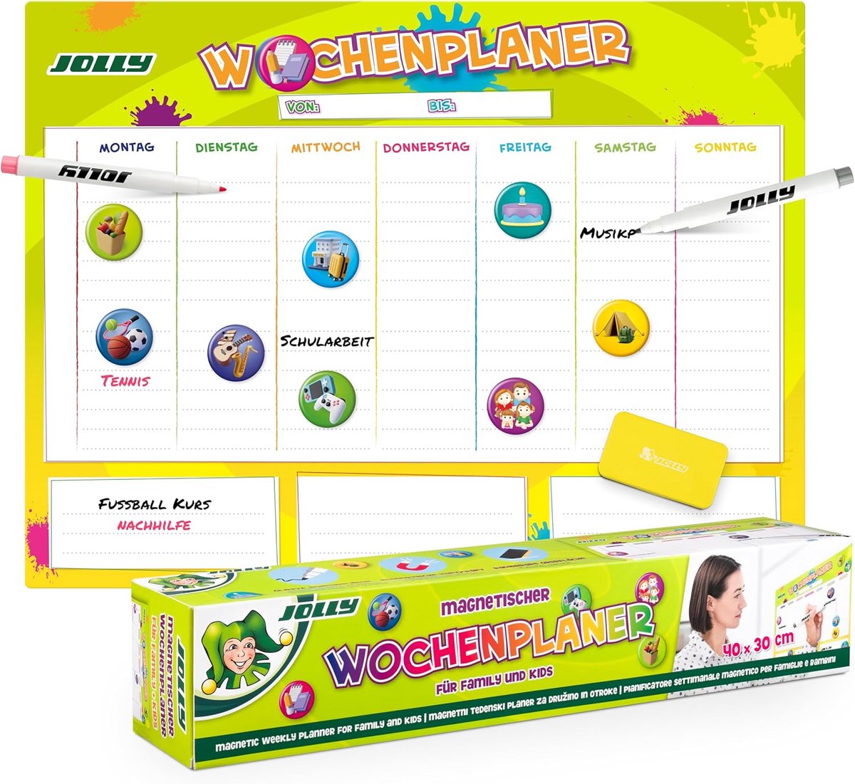 SnelShoppen - Magnetische Weekplanner voor Gezinnen en Kinderen, 40 x 30 cm, Writable, Wasbaar, Inclusief Marker en Accessoires, Perfect voor Organisa