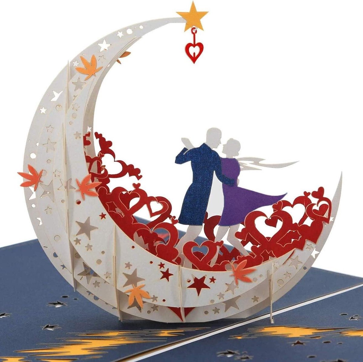 SnelShoppen - 3D Pop Up Wenskaart Liefde Dansend op Boot Maanvorm Valentijnsdag Verjaardag Huwelijk Wit