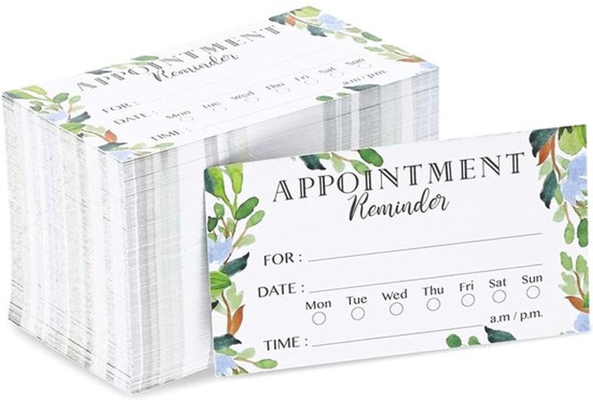 Herinneringskaarten 200 Stuks - Gebladerte Ontwerp - Dubbelzijdig - Afspraken - Klantgegevens - 3,5 x 2 Inch - Afspraakkaarten