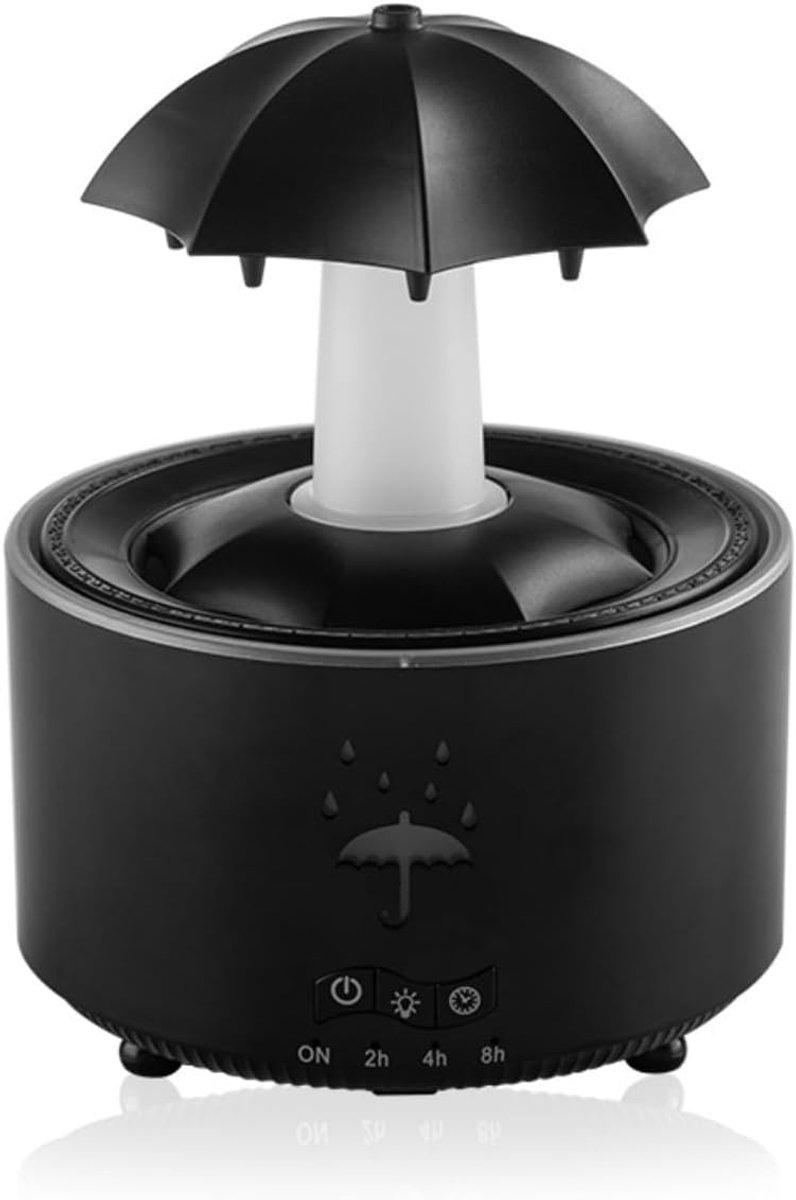 SnelShoppen - Grote Draaibare Mist Raindrop Luchtbevochtiger Aromatherapie Diffuser met Kleurige Sfeerlicht en Afstandsbediening - Zwart