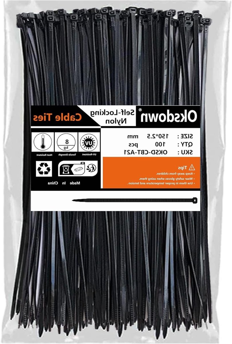 SnelShoppen - 100 Stuks Zwarte Plastic Kabelbinders 150mm x 2.5mm - Duurzame Nylon Zipper Ties - Zelfsluitende Mini Tie Wraps voor Kabelbeheer, DIY, T