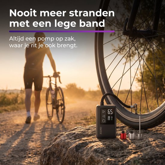 BASE6® Elektrische Fietspomp XS - 108 gram - Draagbaar - Smart Digitaal Display - Mini Luchtcompressor - Koersfiets - Racefiets - Gravelbike - Sportfiets - Stadsfiets - Mountainbike - Scooter - Ballen - USB-C Oplaadbaar - Presta/Schräder/Dunlop van Merkloos — afbeelding 2