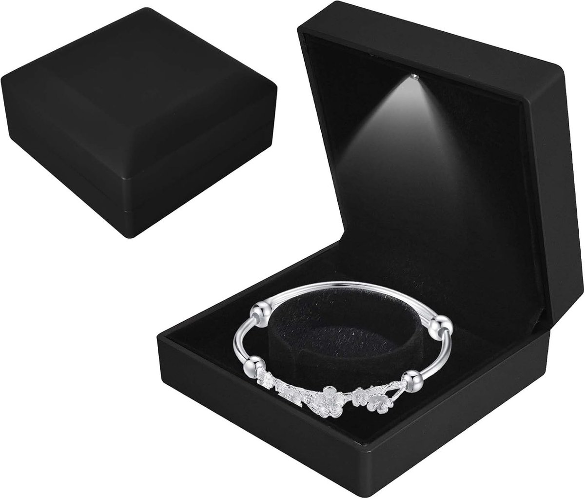 SnelShoppen - Luxe LED Licht Sieraden Doos voor Armbanden en Sieraden, Zwart Velvet met Automatische LED Verlichting, Perfect voor Trouwerij, Verlovin