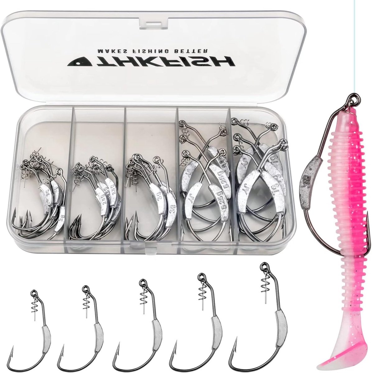 SnelShoppen - THKFISH Twist-lock Weedless Weighted Hooks - 19/25/30/60 Stuks - Perfect voor Zacht Plastic Aas - Voor Zoetwater & Zoutwater Visserij