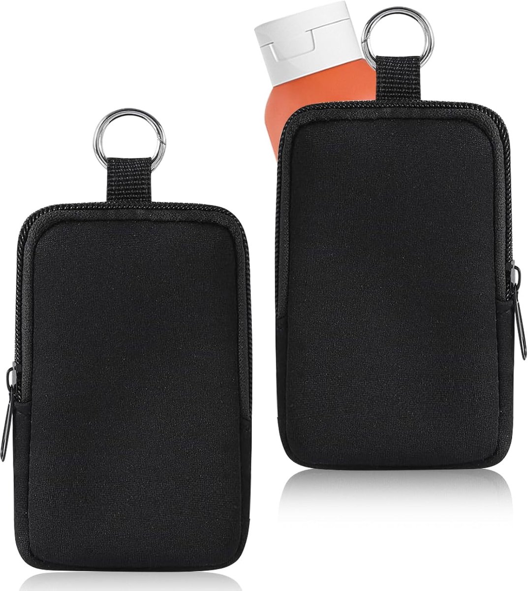 SnelShoppen - Pack van 2 Neopreen Zippered Bags voor Hand Sanitizer, Make-up Tas met Carabiner, Kleine Draagbare Portemonnee, Sleutelhanger, Mode Acce
