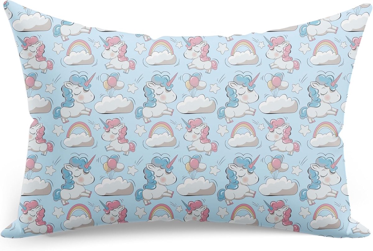 SnelShoppen - Kinderkussenhoes 50x70 cm, 100% Katoen, Unicorn Mint, Oeko-Tex Standaard 100, Dubbelzijdig, Kindvriendelijke Kussensloop voor Jongens, M