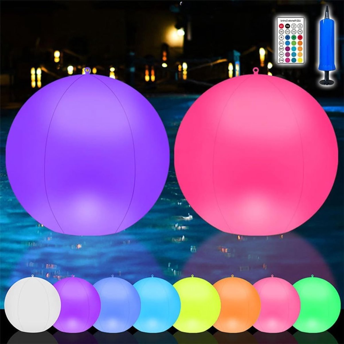 Zwevende Solar Bal Lamp voor Zwembad, Set van 2, 34 cm LED Verlichting voor Tuin en Feestjes met RGB Kleuren