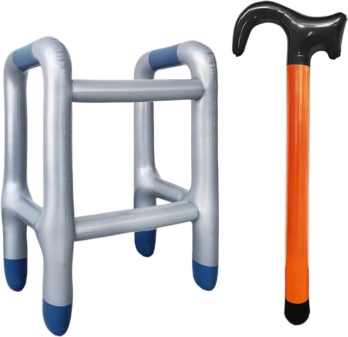 Opblaasbaar Loopframe en Wandstok Set, Leuk Kostuumaccessoire voor Ouderen, Ideaal voor Carnaval, Verjaardag of Pensioenfeest