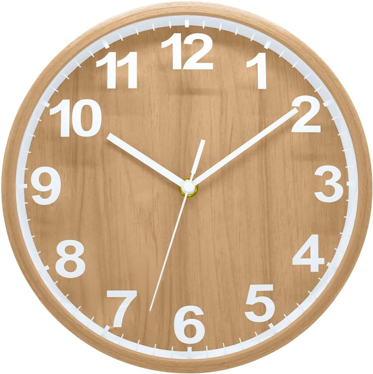 SnelShoppen - 10 Inch Houten Wandklok Stille Woonkamer Keuken Modern Design Quartz Klok 25cm Houten Klok met Grote Cijfers
