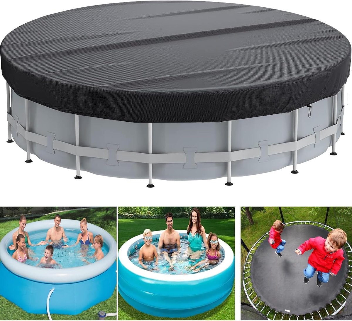 SnelShoppen - Twkafa Winter Pool Cover 366 cm - Waterdichte en Scheurbestendige 420D Oxford Stof - Ronde Zwembadbedekking voor Alle Zwembaden - Zwart
