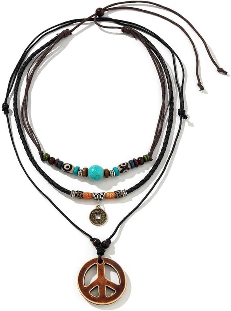 Hippie accessoires voor carnavalskostuums, Boho stijl ketting voor dames en heren, unieke peace sieraden en halskettingen