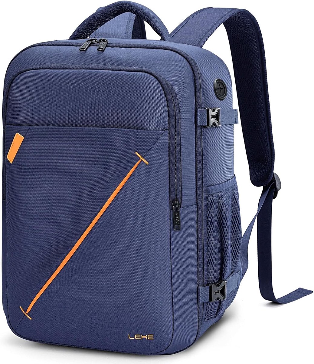 SnelShoppen - Ryanair Handbagage 40x30x20 cm, Uitbreidbare Reisrugzak, Waterafstotend, 24-30 Liter, Laptoprugzak voor Heren en Dames, Modern Blauw