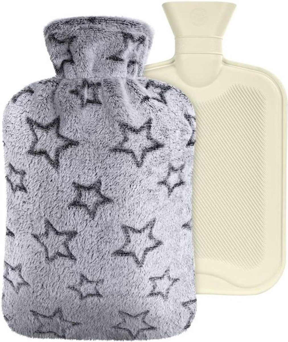 Gebreide warmwaterkruik 2 liter - Warm en koud water - Hand- en voetverwarming - Spierpijnbestrijding - Cadeau - Veilig en duurzaam - Lichtgrijs.
