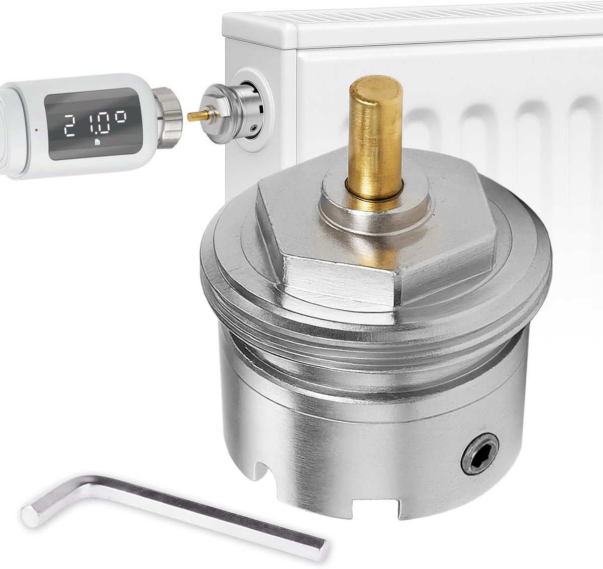 SnelShoppen - Adapter 9700-33.700 voor Giacomini radiatorkranen - Heimeier thermostaatkop M30x1,5 - incl. kör4u 2mm inbussleutel
