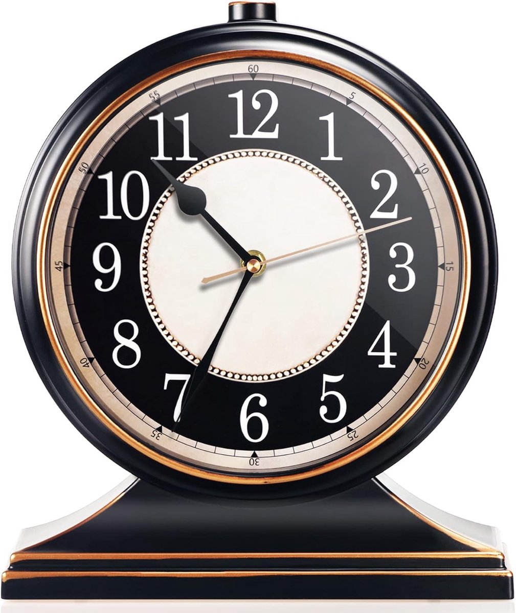 SnelShoppen - Vintage Desk Clock 10 Inch - Stille Niet-Tikkende Tafelklok - Retro Schouwklok voor Woonkamer, Slaapkamer en Decoratie - Makkelijk Aflee