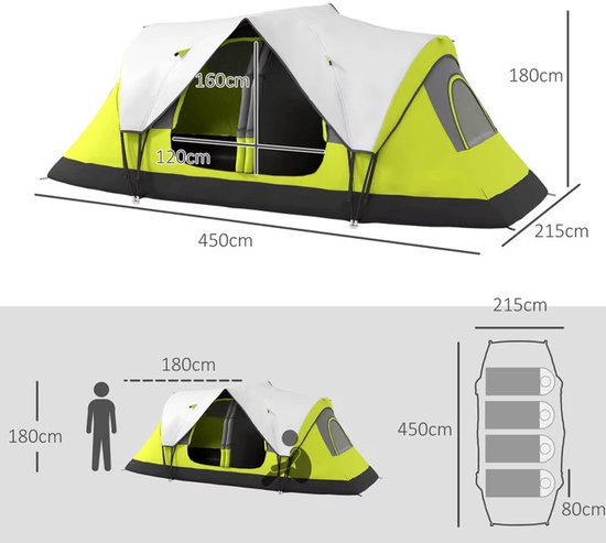 Kampeertent 6-8 Personen - 2 Slaapkamers - Waterdicht - Met Scheidingswand - Donkergroen — afbeelding 5