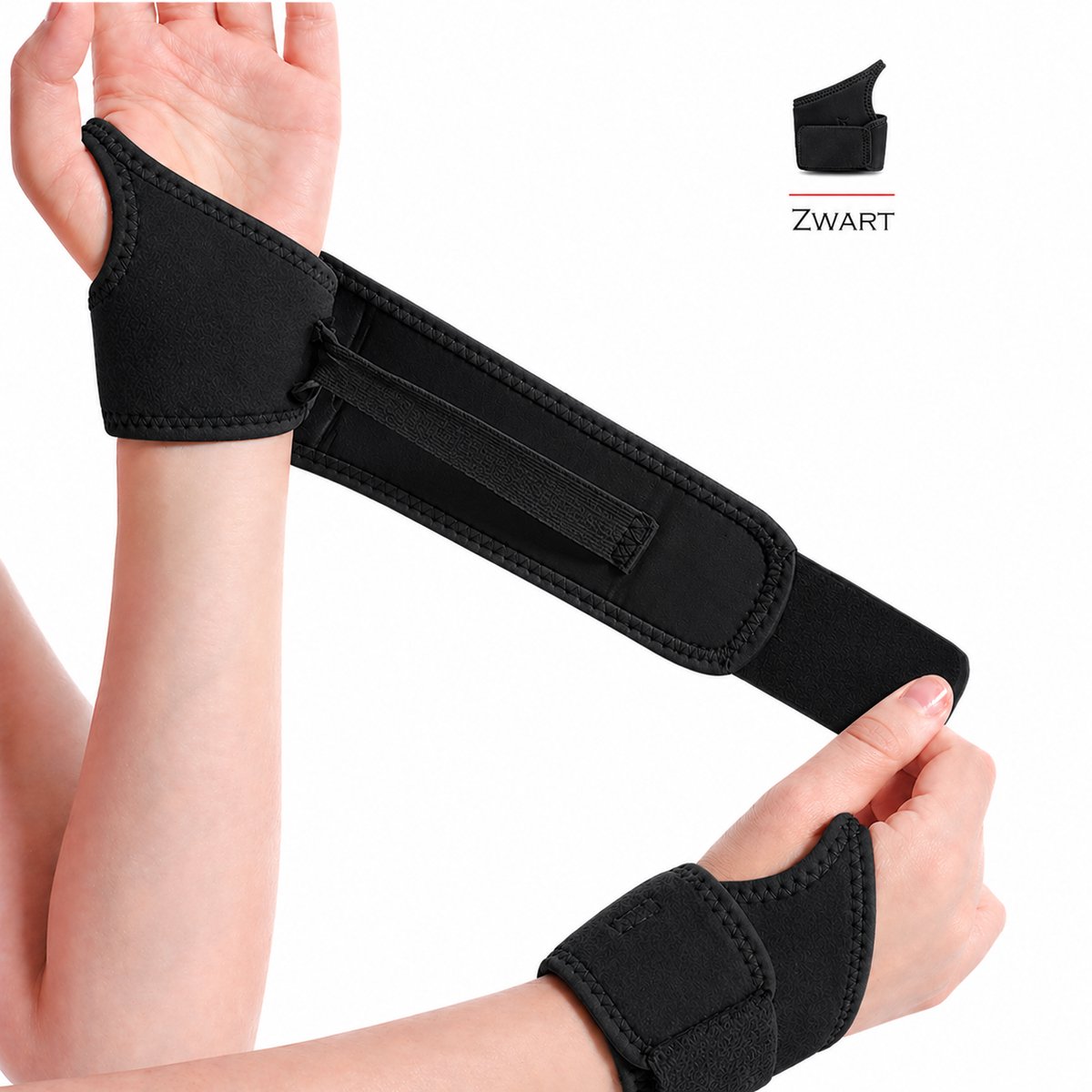 Polsbrace - Met extra sluiting - Voor rechts - Één maat - Wikkelband Hand -Voor dames en heren - Fitness Geschikt - Polssteun - 1 stuk - Zwart